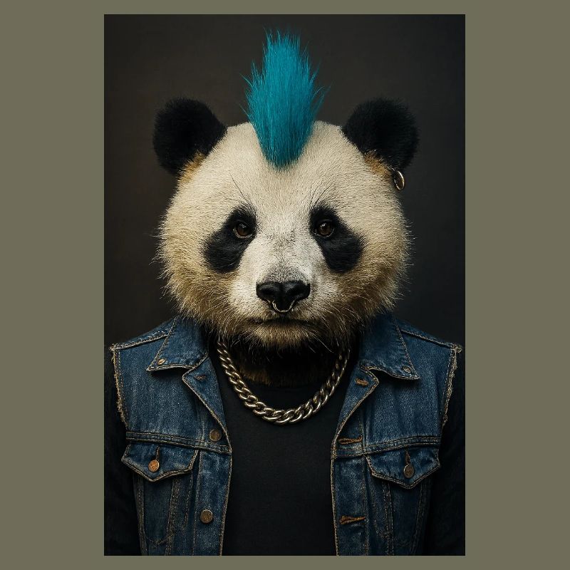 Panda Punk avec Mohawk bleu