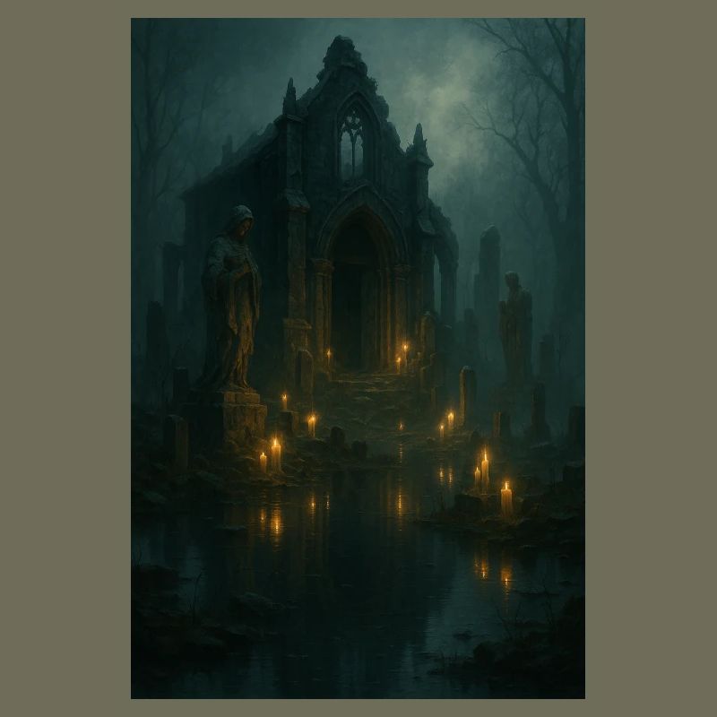 Gothic ruin by moonlight