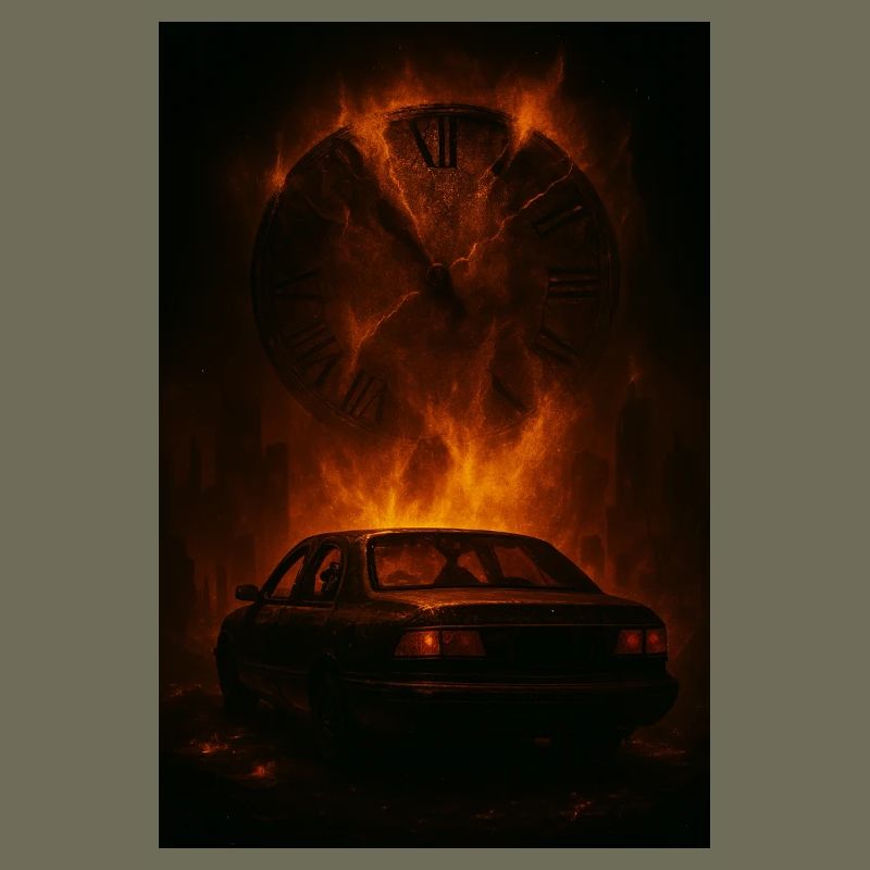 Zerfetzte Zeit: Auto im Feuer