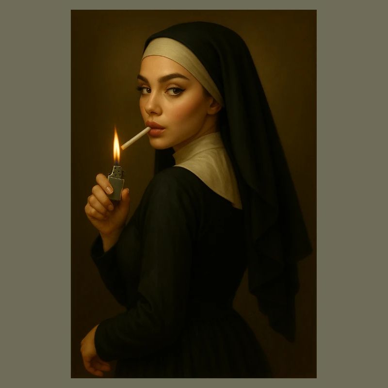 Nun with lighter