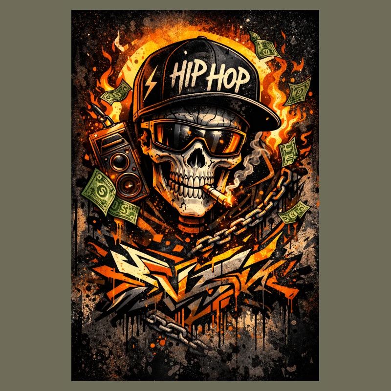 Hip Hop Fire Skull Graffiti