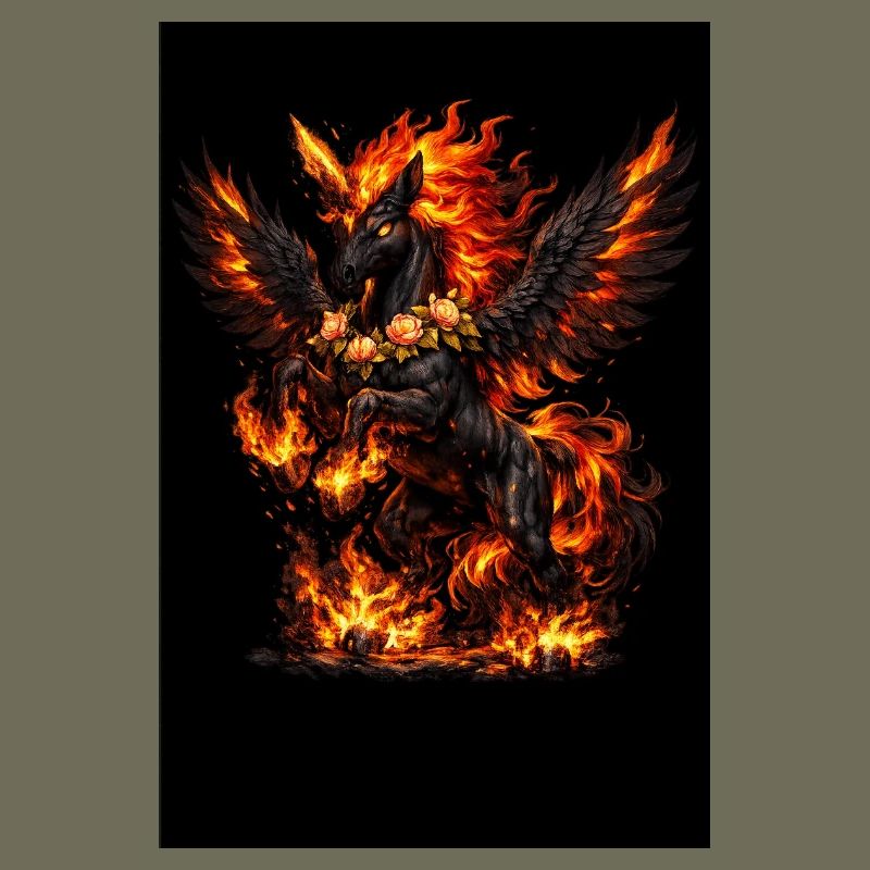 Feuerpegasus mit Blumenkranz