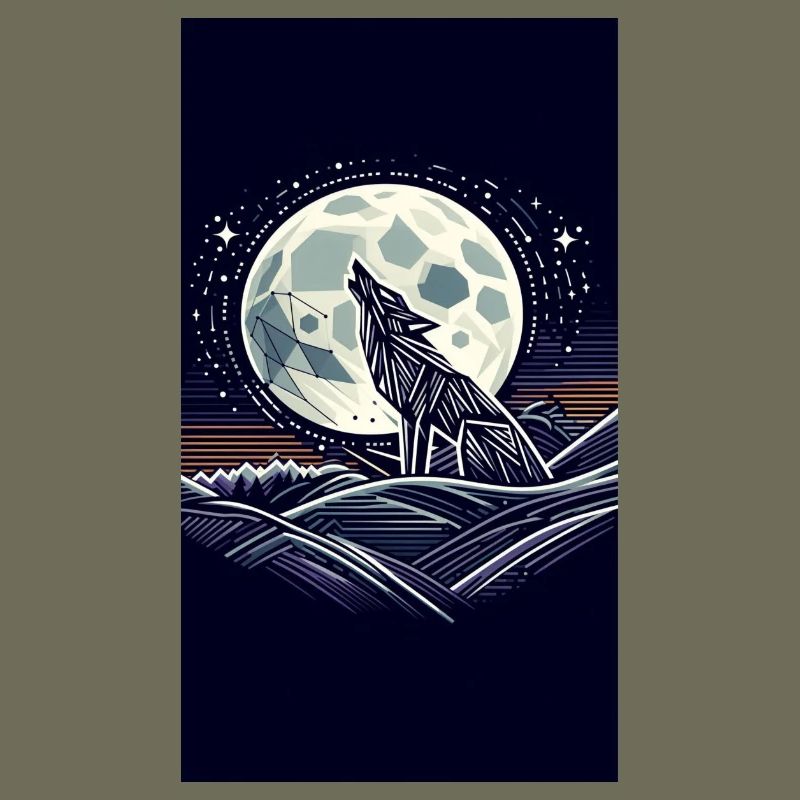 Geometric Wolf Under the Moon