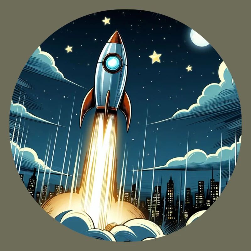 Une fusée de dessin animé est lancée dans l’espace