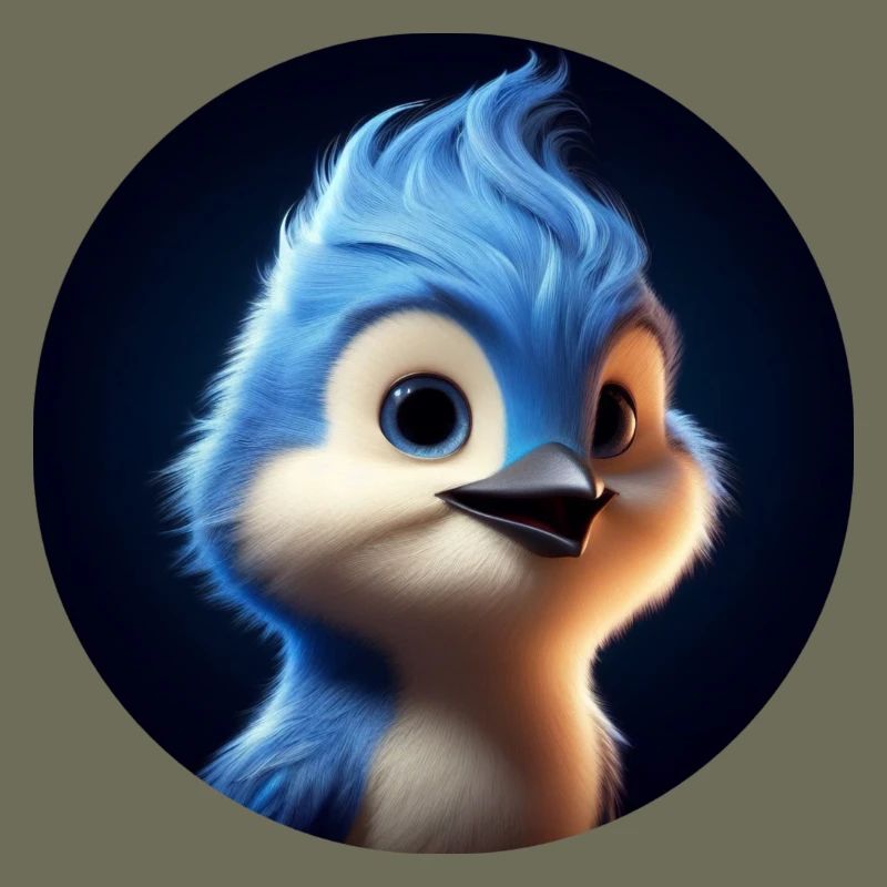 Blauer Vogel im Animationsstil
