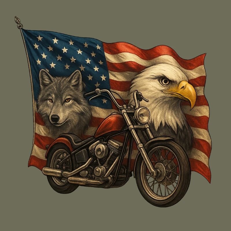 Chopper, loup et aigle sur drapeau US