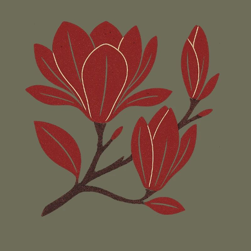 Red Magnolia Branch Pattern