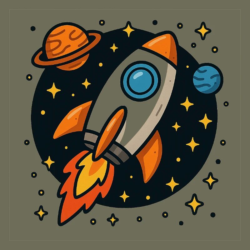 Fusée spatiale rétro en orbite stellaire