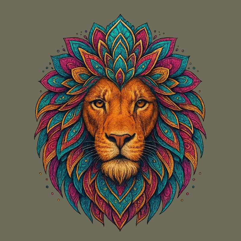Mandala-Löwe – bunter Kopf
