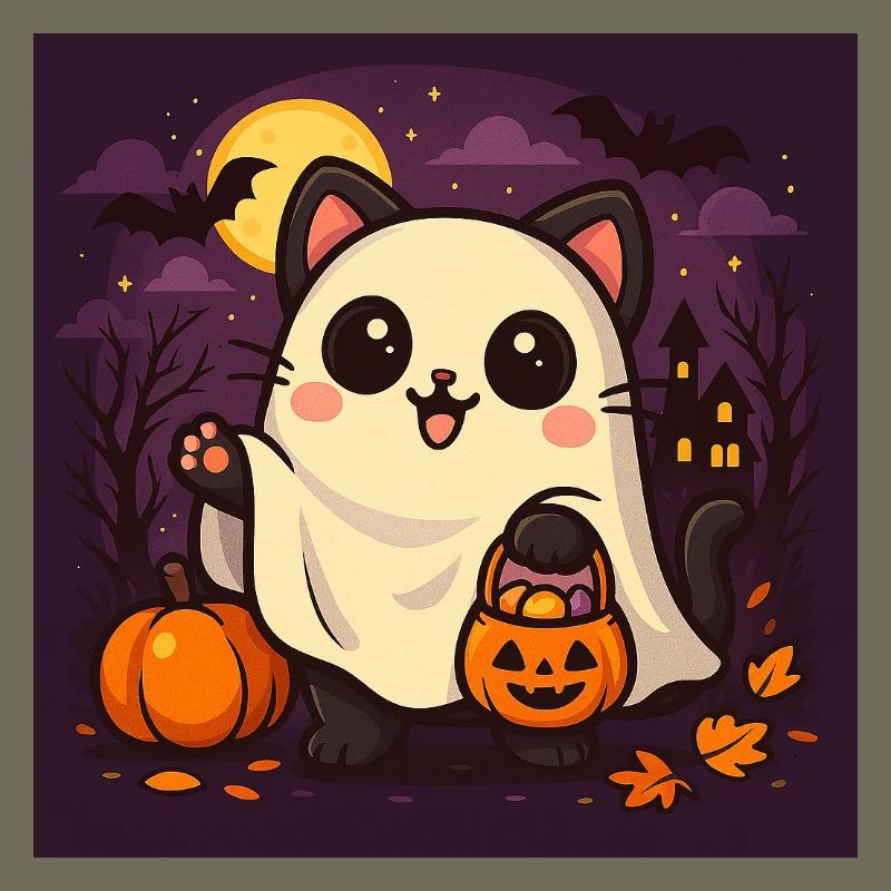 Cuddly Halloween Ghost Cat