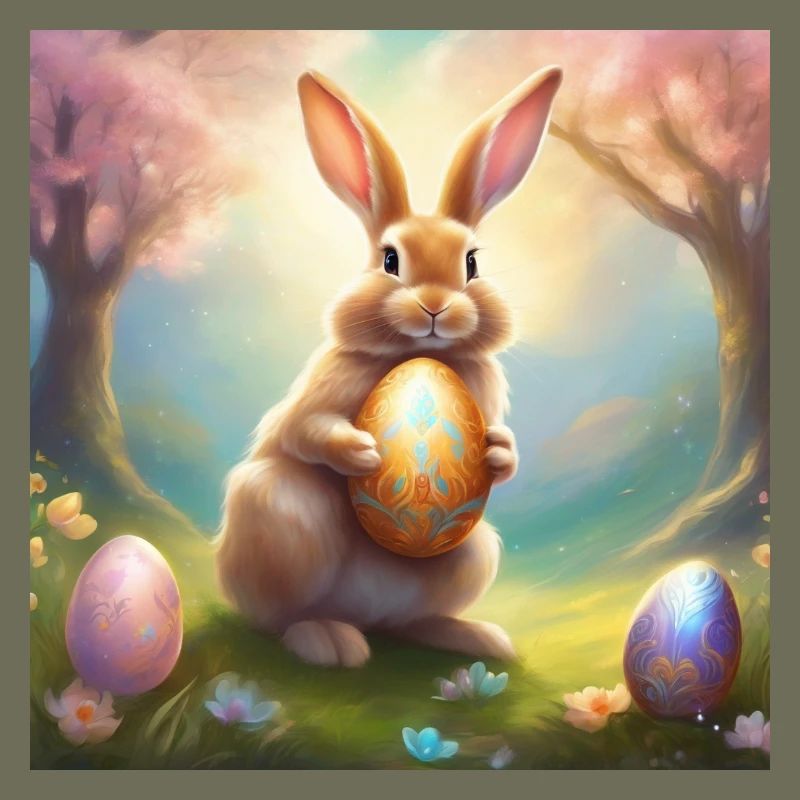 Lapin de printemps avec œuf de Pâques doré