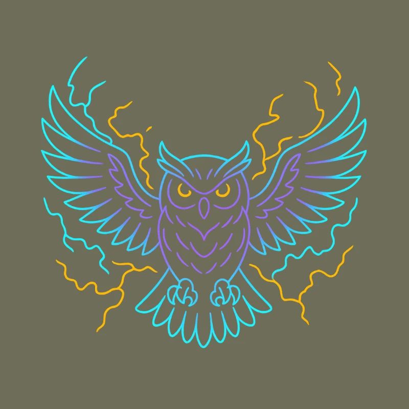 Neon-Eule mit Blitzen