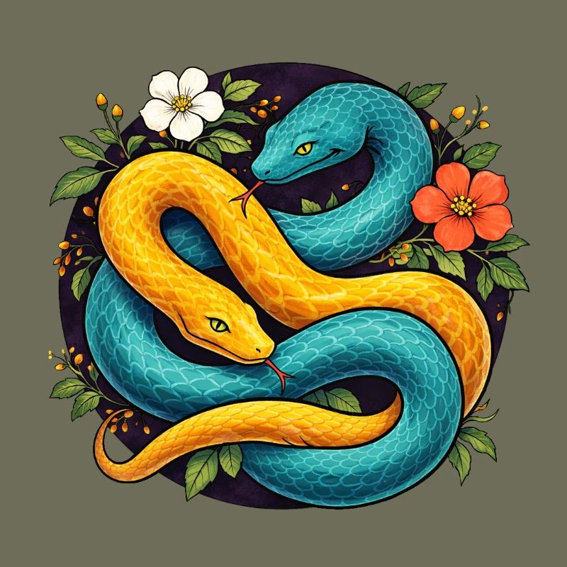 Zwei Pythonschlangen im Blütenring