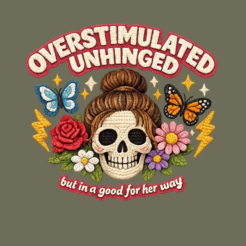 Overstimulated Unhinged Skull Patch Geschenk