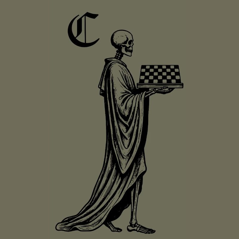 skeleton with chessboard