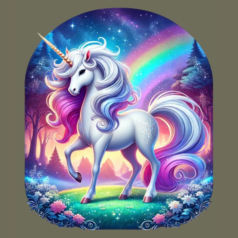 Regenbogen-Einhorn im Waldtraum