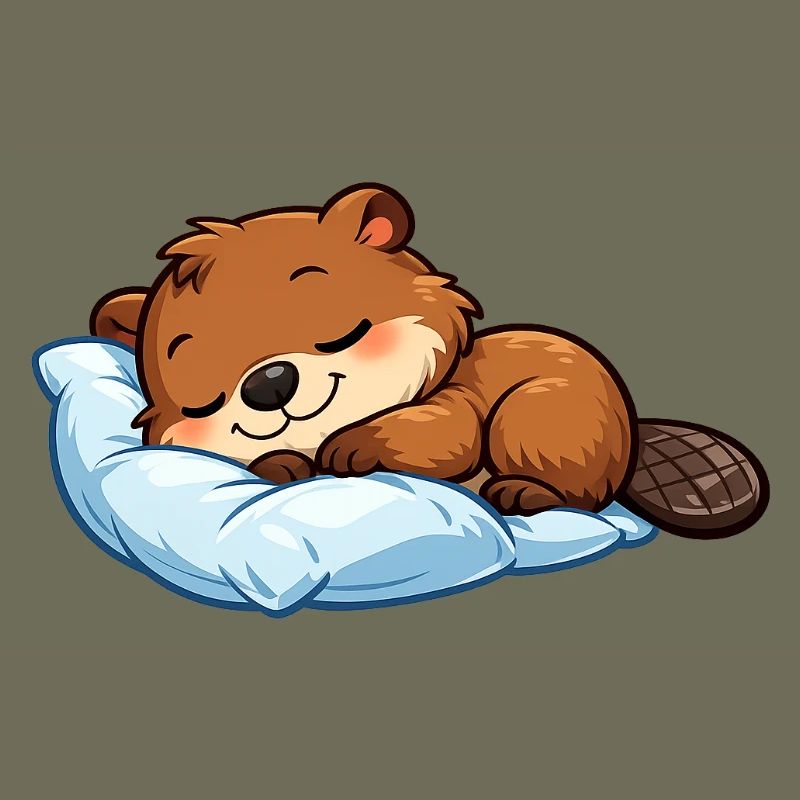 Sleeping Beaver on Blue Pillow