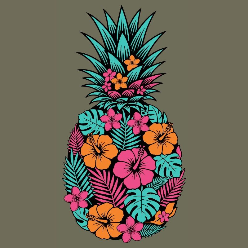 Neon Tropical Pineapple Flower Pattern