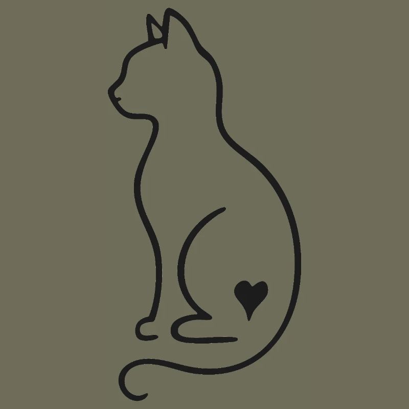 Dessin minimaliste au trait de chat – Design noir