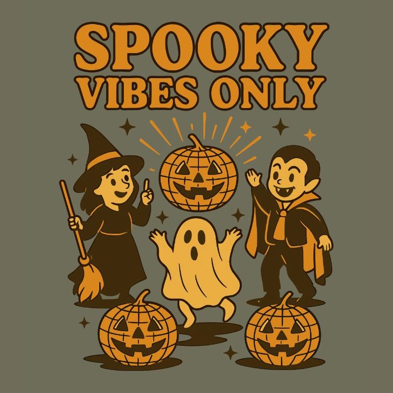 Halloween Spooky Vibes Only Pumpkin Ghost Witch