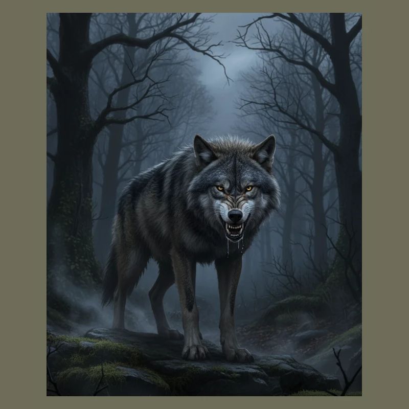 Wolf Nachts im Nebelwald