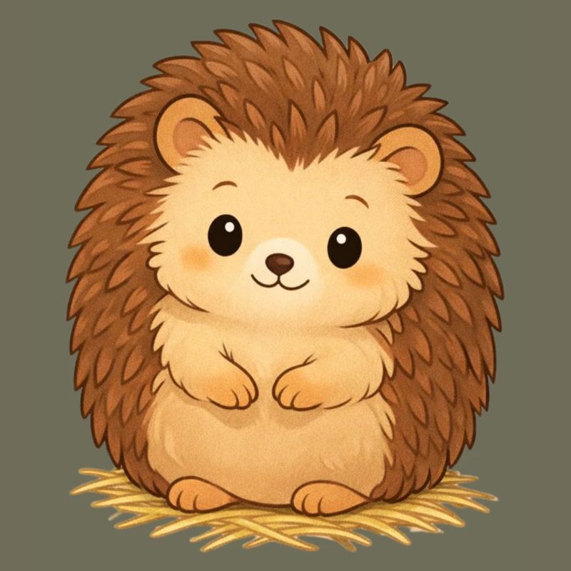 Cuddly hedgehog on hay