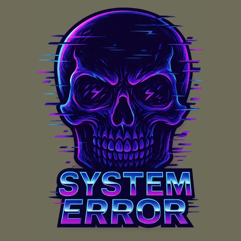 Neon Glitch Schädel mit Systemfehlertext