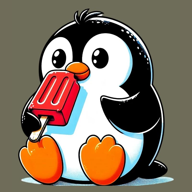 Pinguin isst ein Eis am Stiel