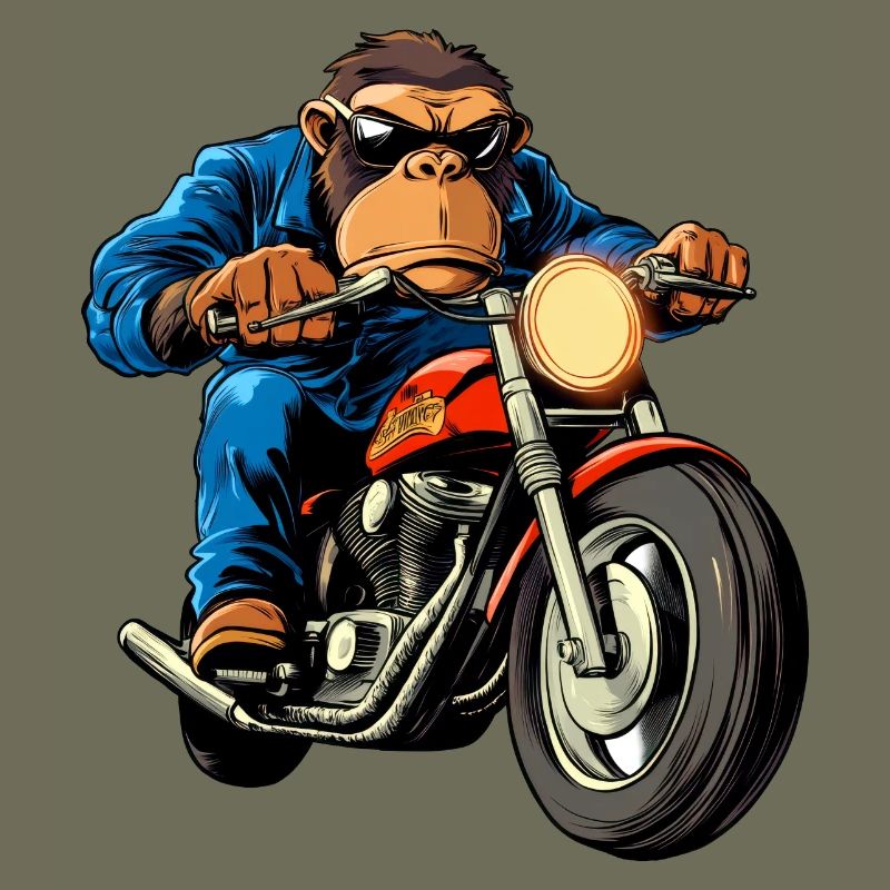 Motorradfahrer Affe