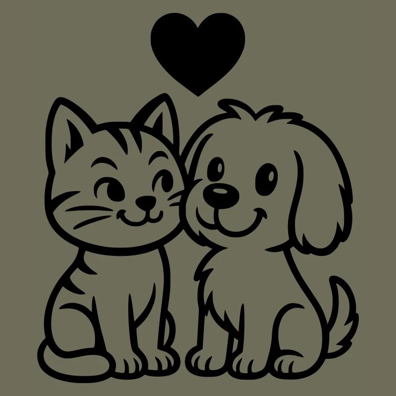 Chien mignon et chat mignon avec coeur