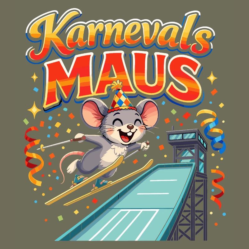 Saut à ski de souris de carnaval drôle