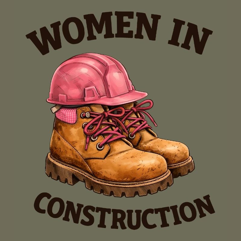 Women in Construction Work Boots and Construction Helmet