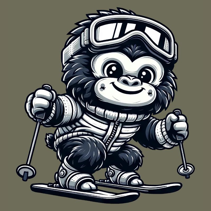 Monkey Gorilla Chimpanzee Ski Skier Design