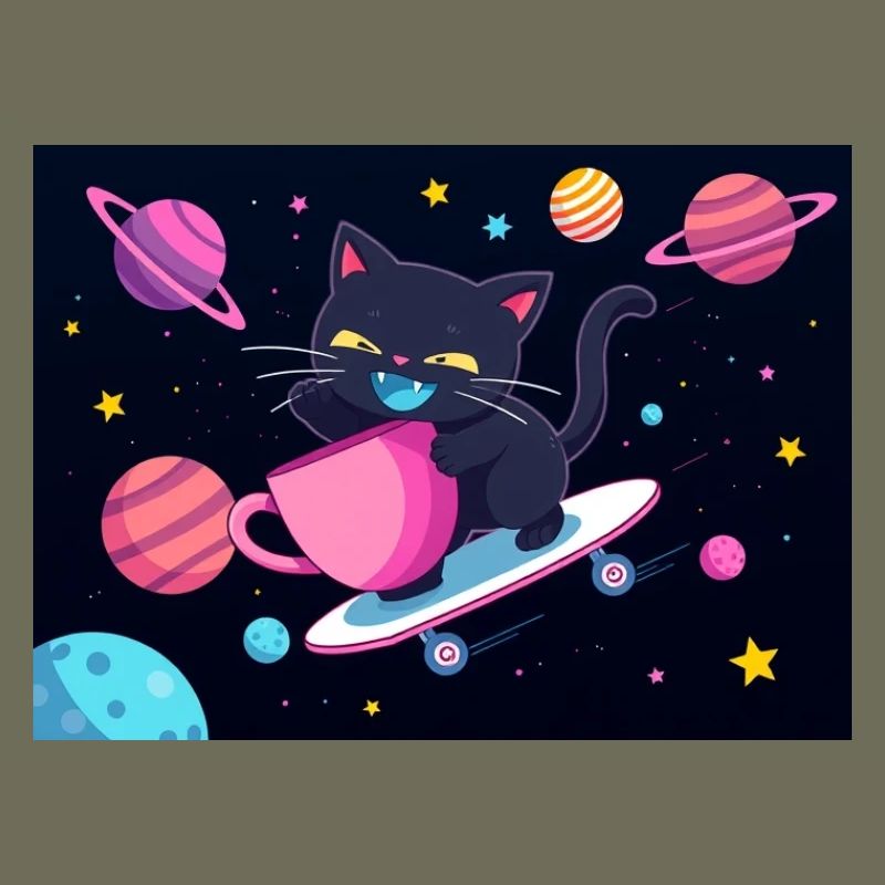 Night Galaxy Skateboard Cat