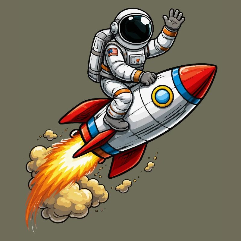 Astronaut on Rocket Cartoon
