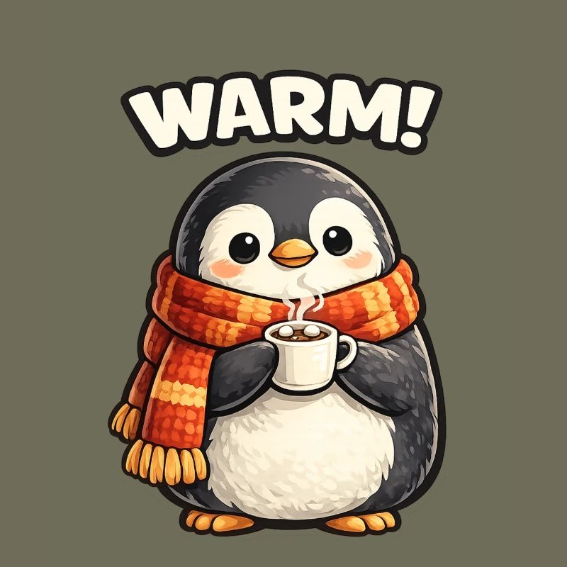Wärmender Pinguin mit Kaffee