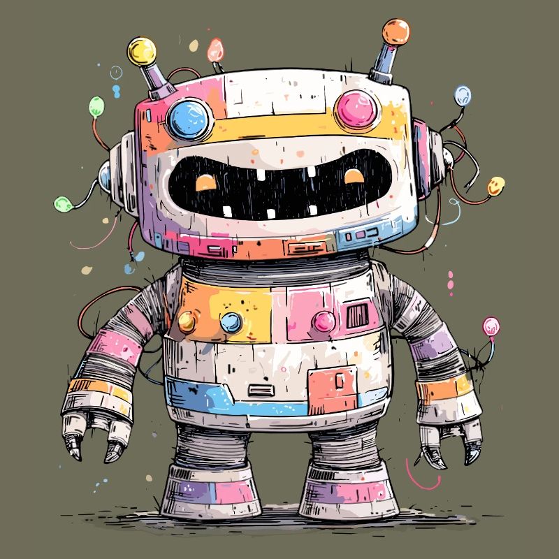 Colorful robot with paint splashes