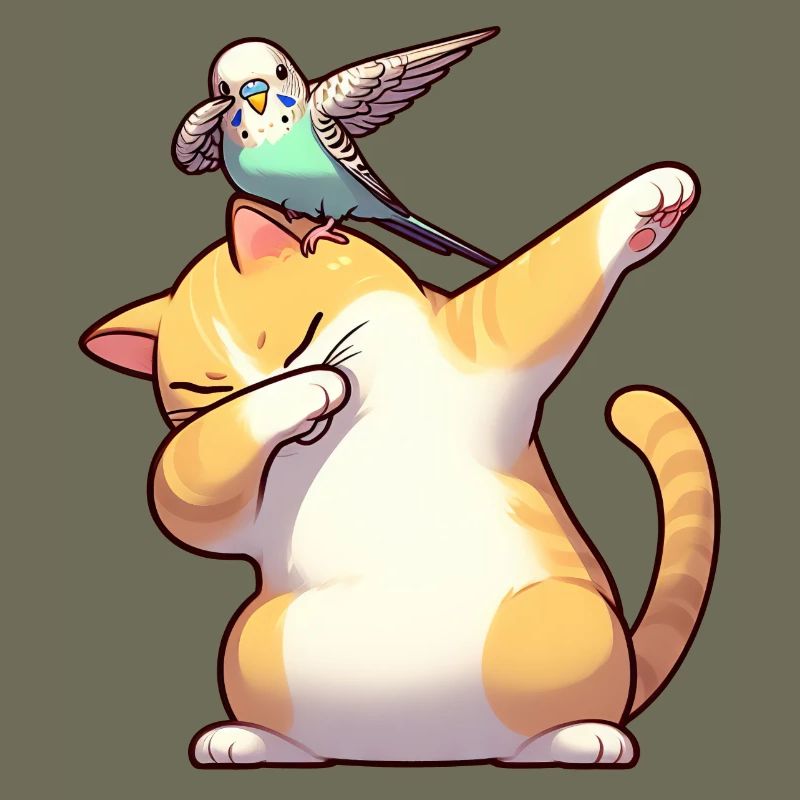 Chat et perruche dabbing mignon