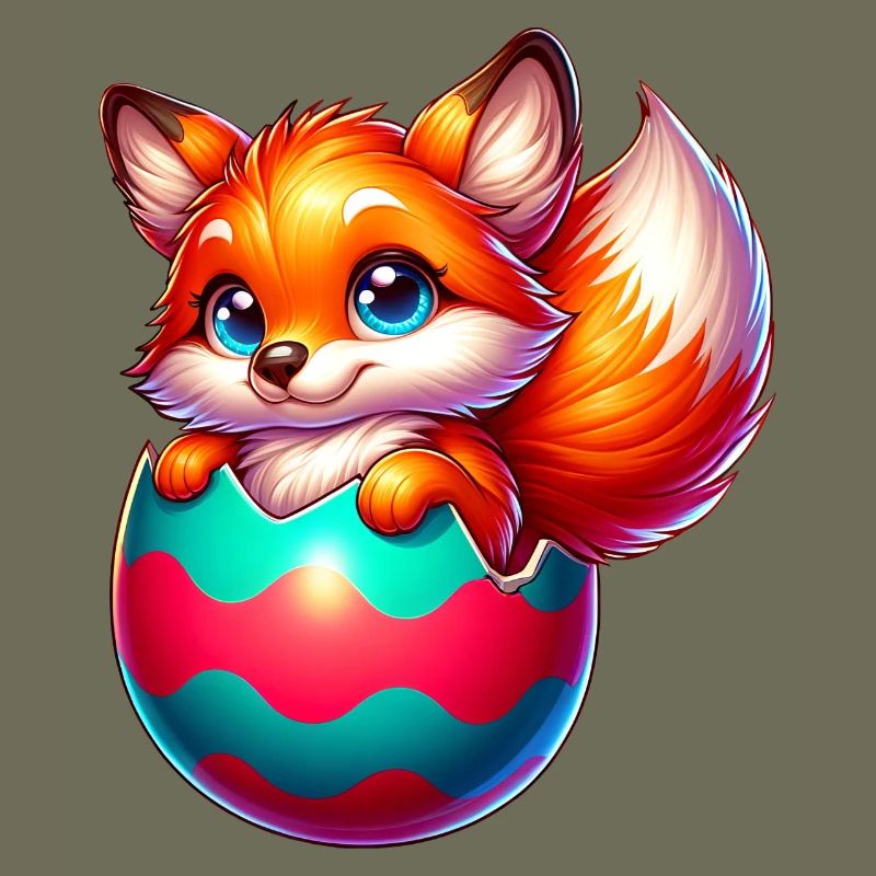Hatching red fox from Easter egg