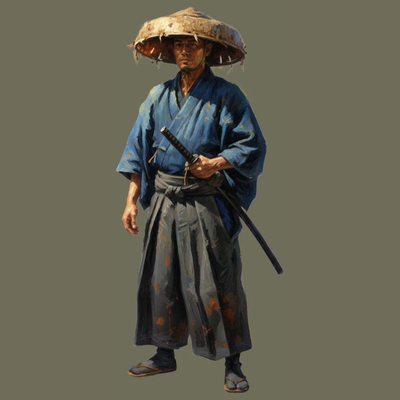 Samurai Warrior with Straw Hat Realistic