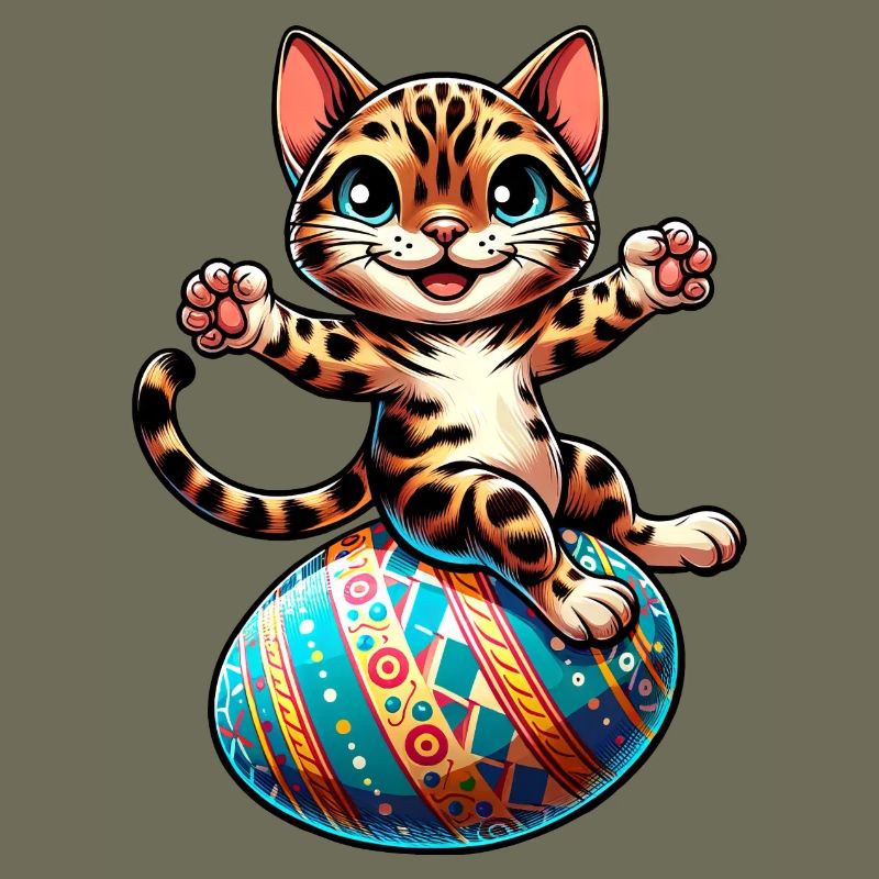 Chat du Bengale dansant l’œuf de Pâques