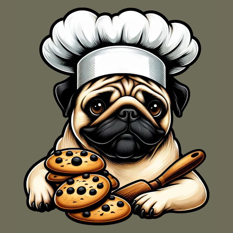 Mops Koch mit Cookie
