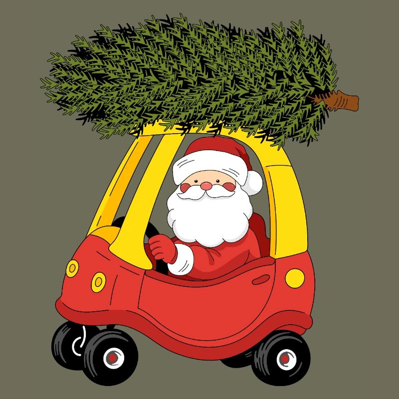 Der Weihnachtsmann trägt einen Weihnachtsbaum