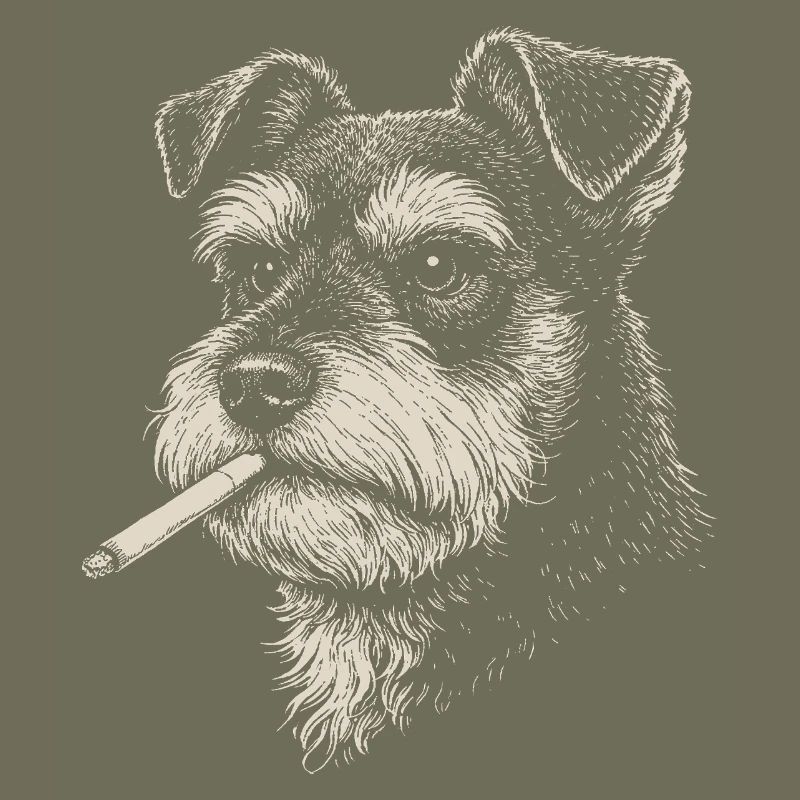 Hundeporträt von Schnauzer mit Zigarette