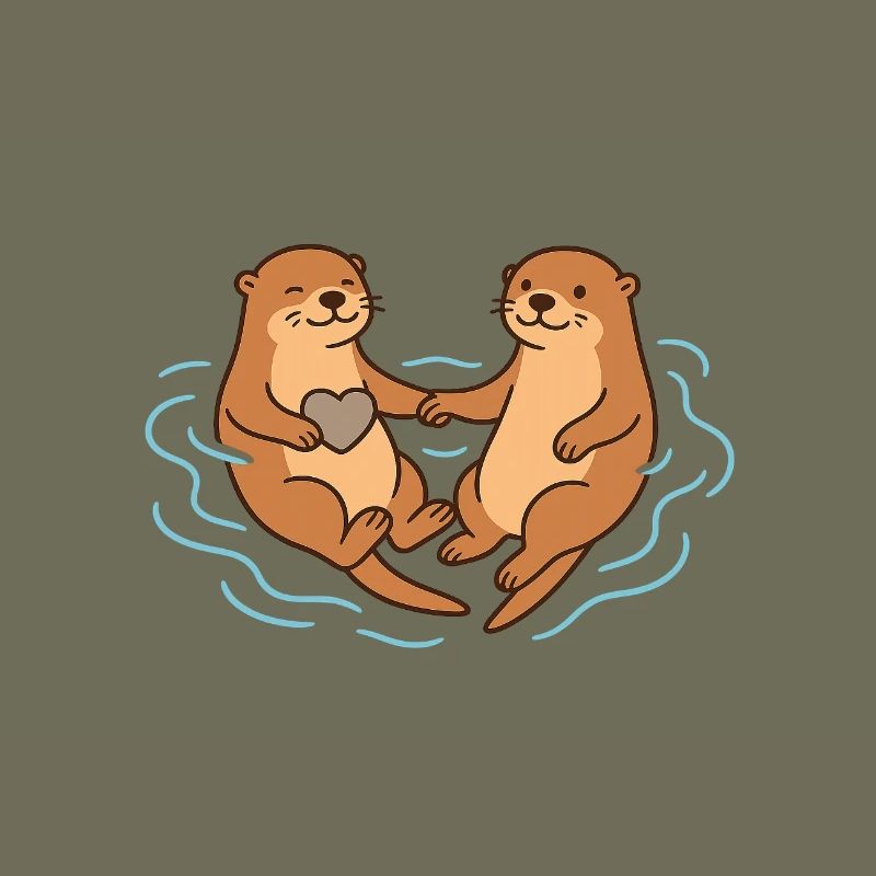 Playful Otter Love Illustration