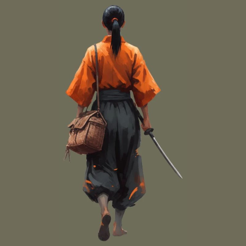 Silhouette de samouraï en robe orange