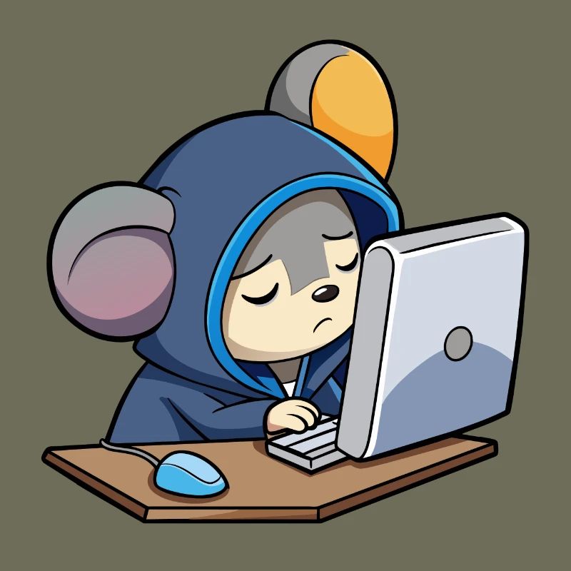 Une souris pirate mignonne dort dans un sweat à capuche devant le PC