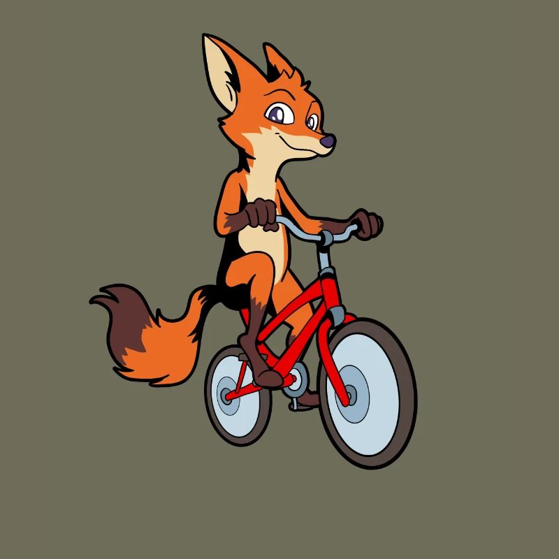 Comic Fuchs rides a bicycle