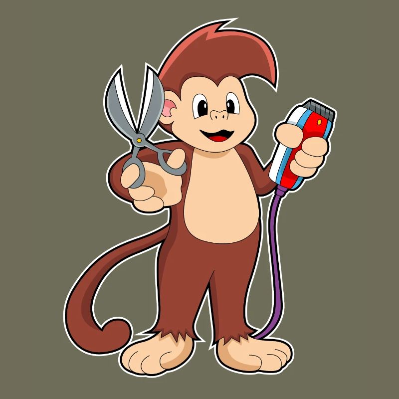 Singe comme coiffeur avec ciseaux et rasoir