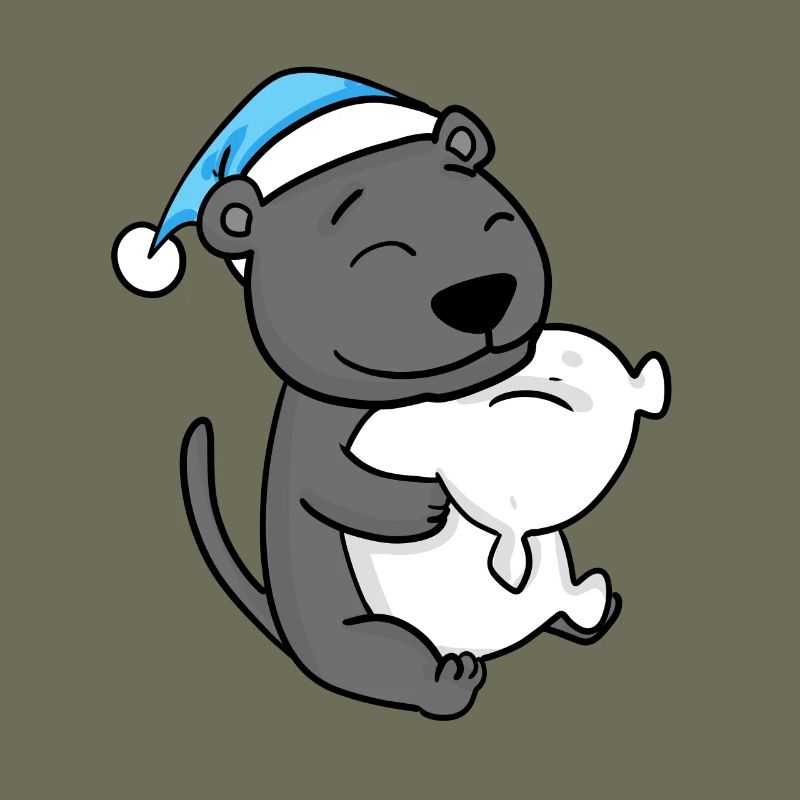 cute black panther with pillow and sleeping cap